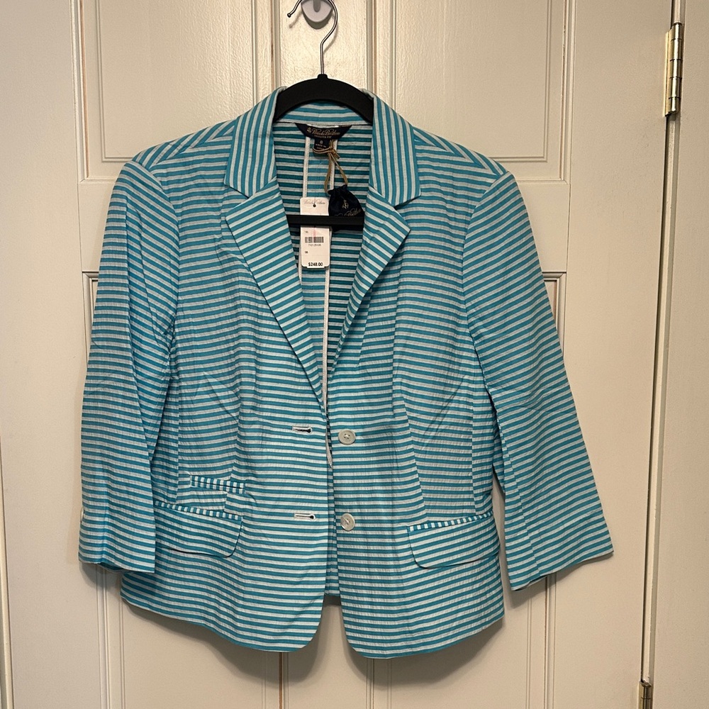 Brooks Brothers Aqua and White Striped Blazer